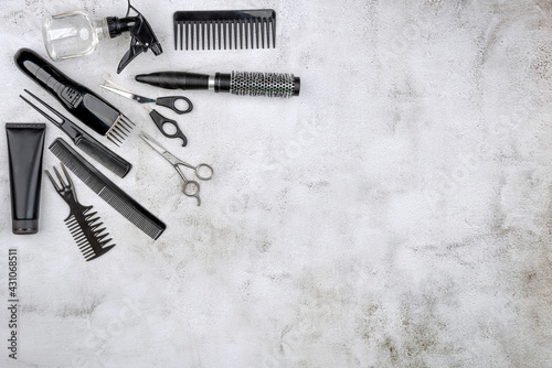 hairdresser toolset for hairstyle and beard grooming in a barbershop