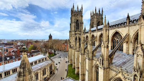 Aerial view of the historic York Minster and the Old Town, Yorkshire, England photo