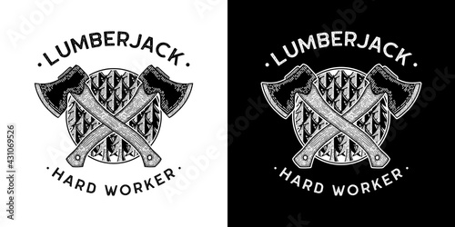 line art vector illustration of axe cutting wood lumberjack fit for tshirt