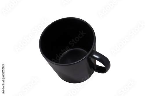 cup of coffee and round Cork mat with brown border isolated on white background 