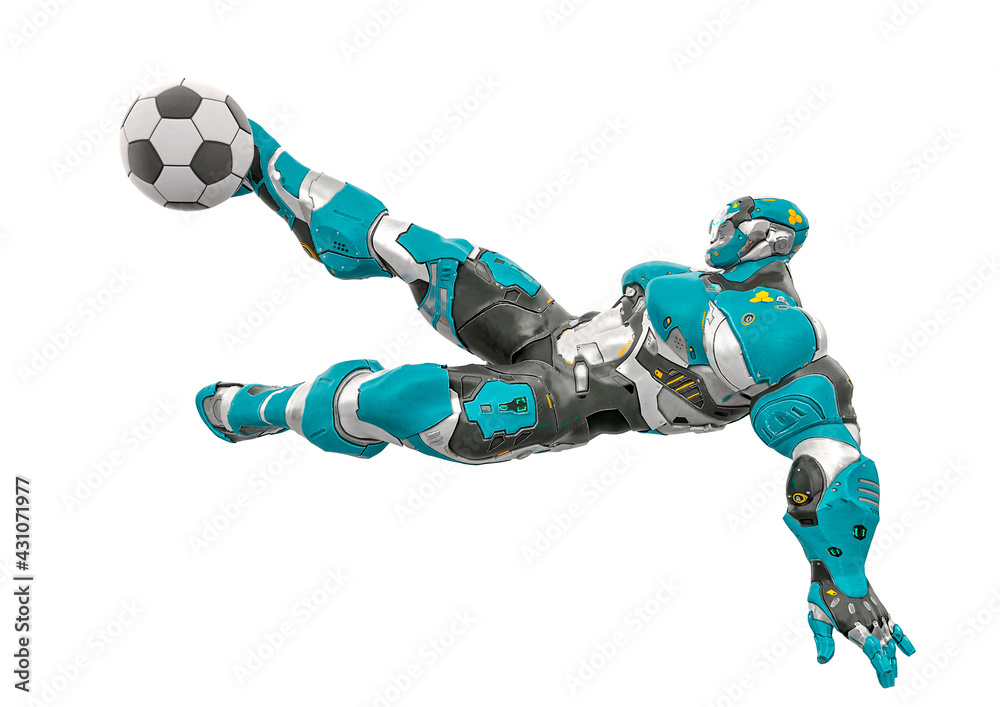 futuristic astronaut is kicking in volley style the football ball futuristic astronaut is kicking in volley style the football ball