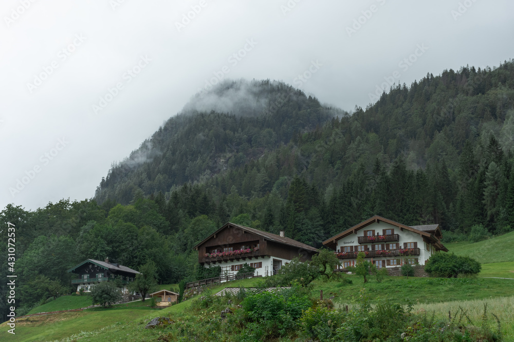 Typical bavarian mountain cottages in Berchtesgaden Valley