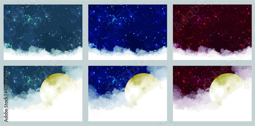 Moon and starry sky above the clouds