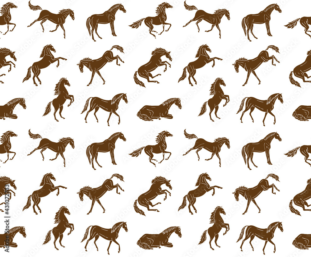 Vector seamless pattern of different hand drawn doodle sketch horse isolated on white background Vector seamless pattern of different hand drawn doodle sketch horse isolated on white background