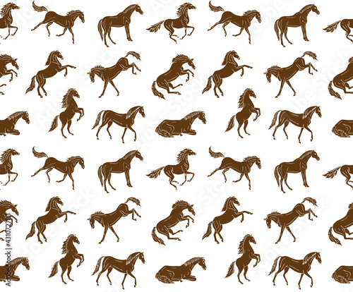 Vector seamless pattern of different hand drawn doodle sketch horse isolated on white background