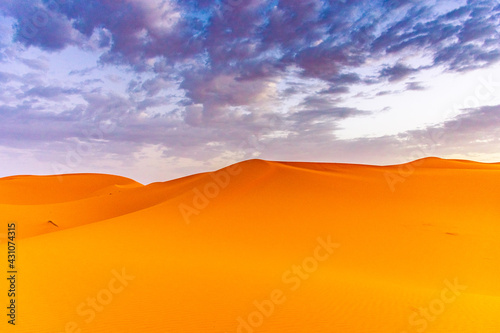 Dawn in the dunes of the Erg Chebbi  Sahara Desert  Morocco