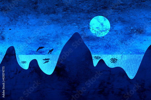 Obraz na płótnie Dolphins in the sea during the full moon w salonie