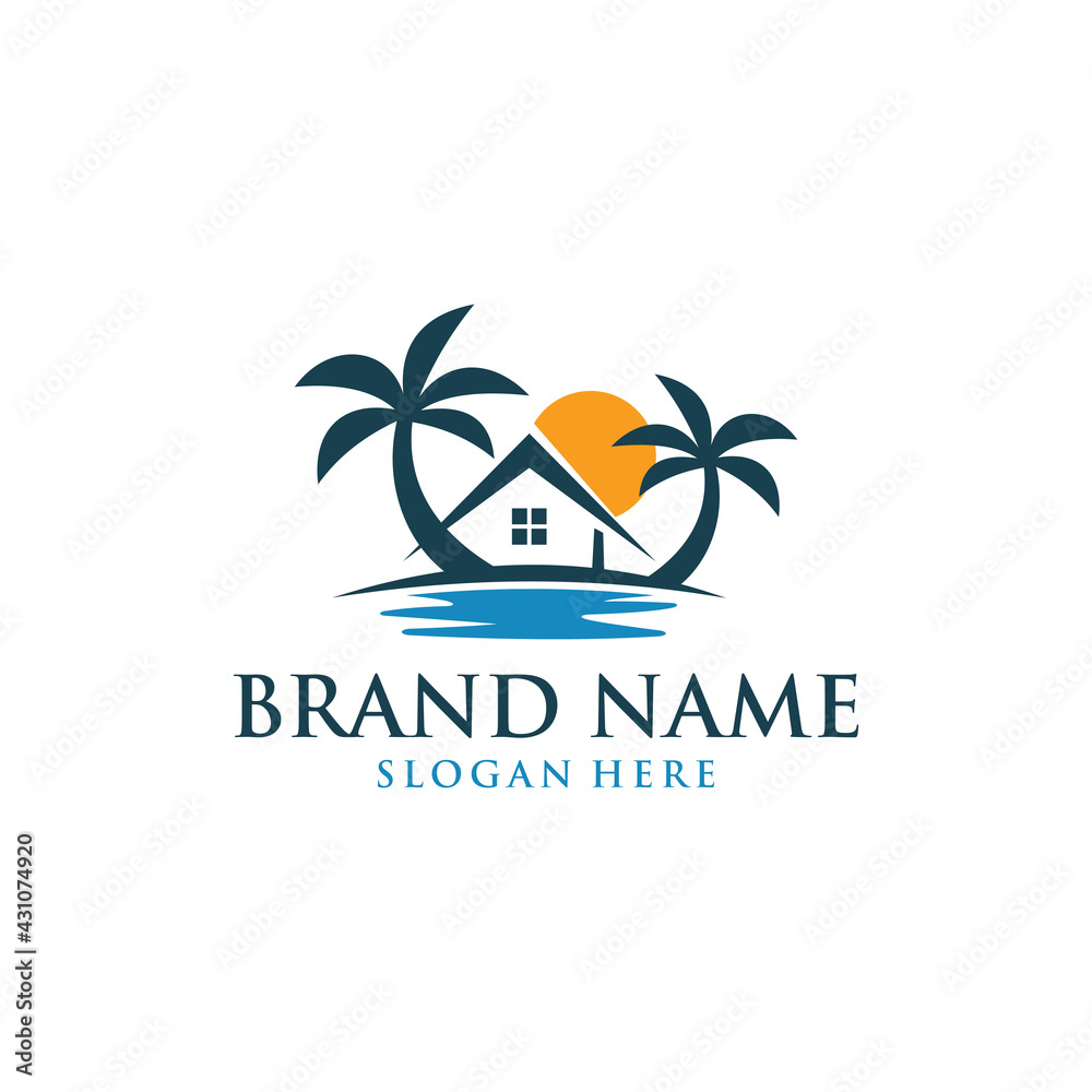 Home Travel Beach Sun Logo Design