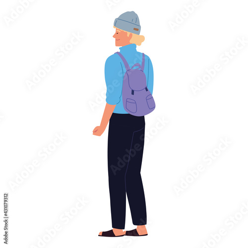 young with rucksack
