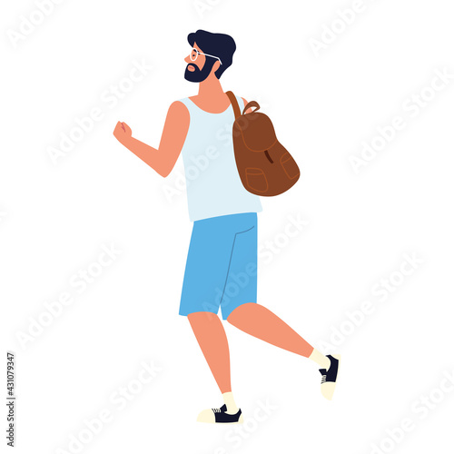 bearded man with backpack