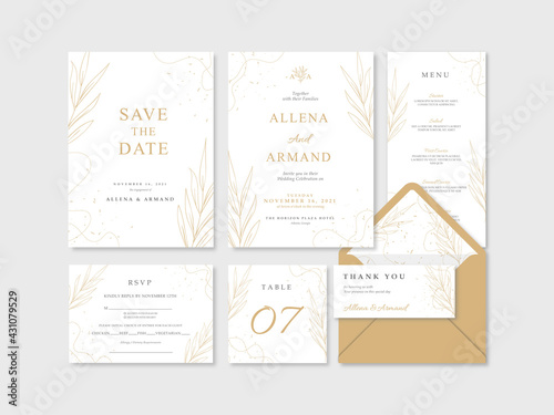 Beautiful luxury gold and white wedding stationery template