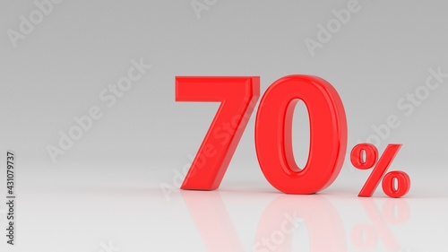 70 percent red isolated on white grey background. 70% off discount promotion sale. Sales concept. Special Offer. 3D Digits Banner, Design Template Icon. Selling poster, banner ads. 3d illustration