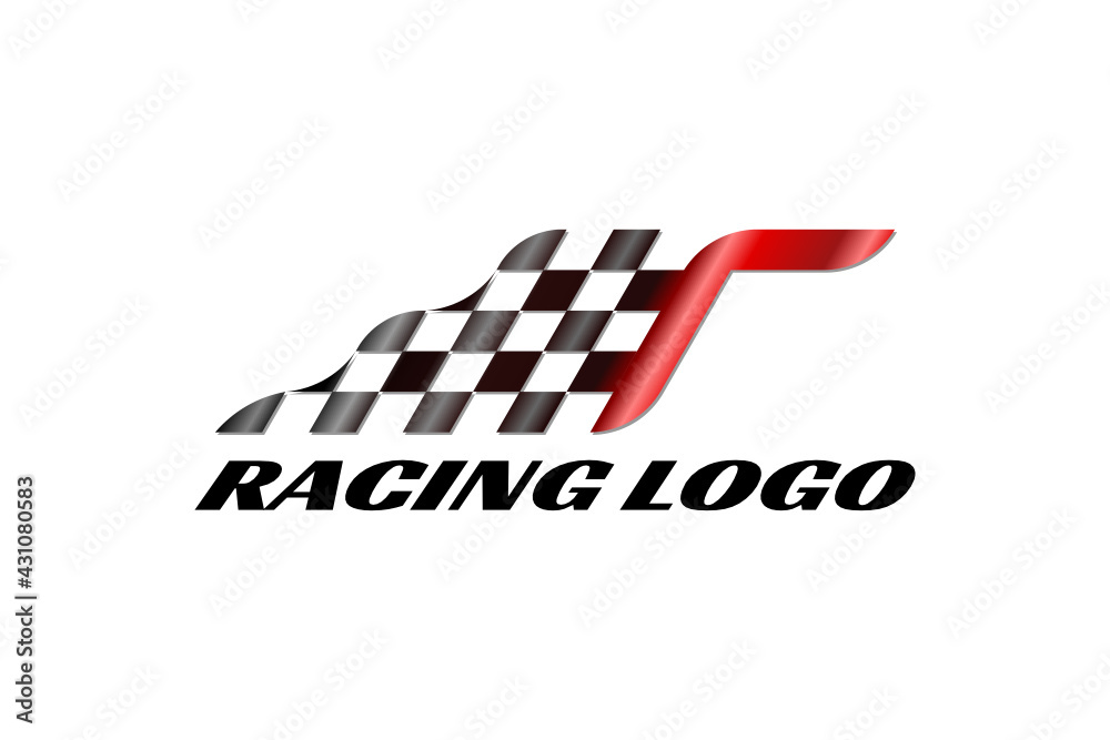 3D vector logo element with an illustration of a starting flag or a finishing flag in a racing competition forming initials 