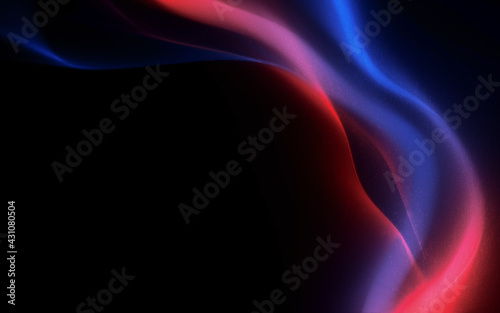 Abstract of colorful glowing and flowing dynamic movement curve neon red and blue bright light on dark black background