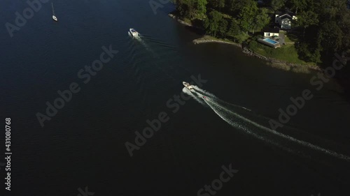 Aerial view of summer in the archipelago community Gustavsberg outside Stockholm. 20-07-28. High quality 4k footage photo