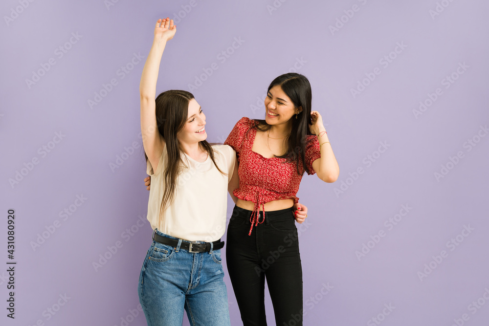 Multiracial best friends having fun together Multiracial best friends having fun together