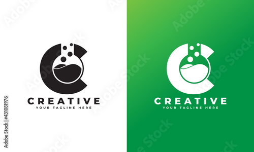 Letter C with Abstract lab logo. Usable for Business, Science, Healthcare, Medical, Laboratory, Chemical and Nature Logos.