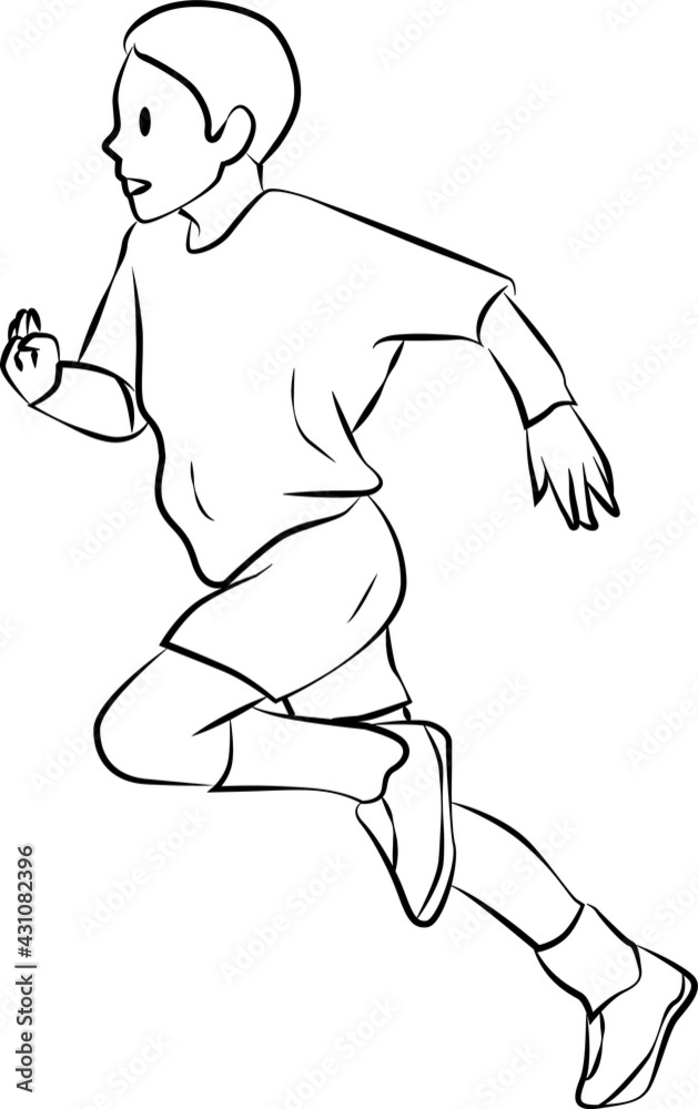 Fototapeta premium Kid running, sport vector lineart illustration