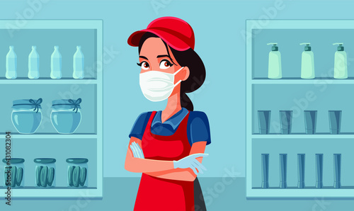 Supermarket Employee Wearing Personal Protective Equipment during Pandemic
