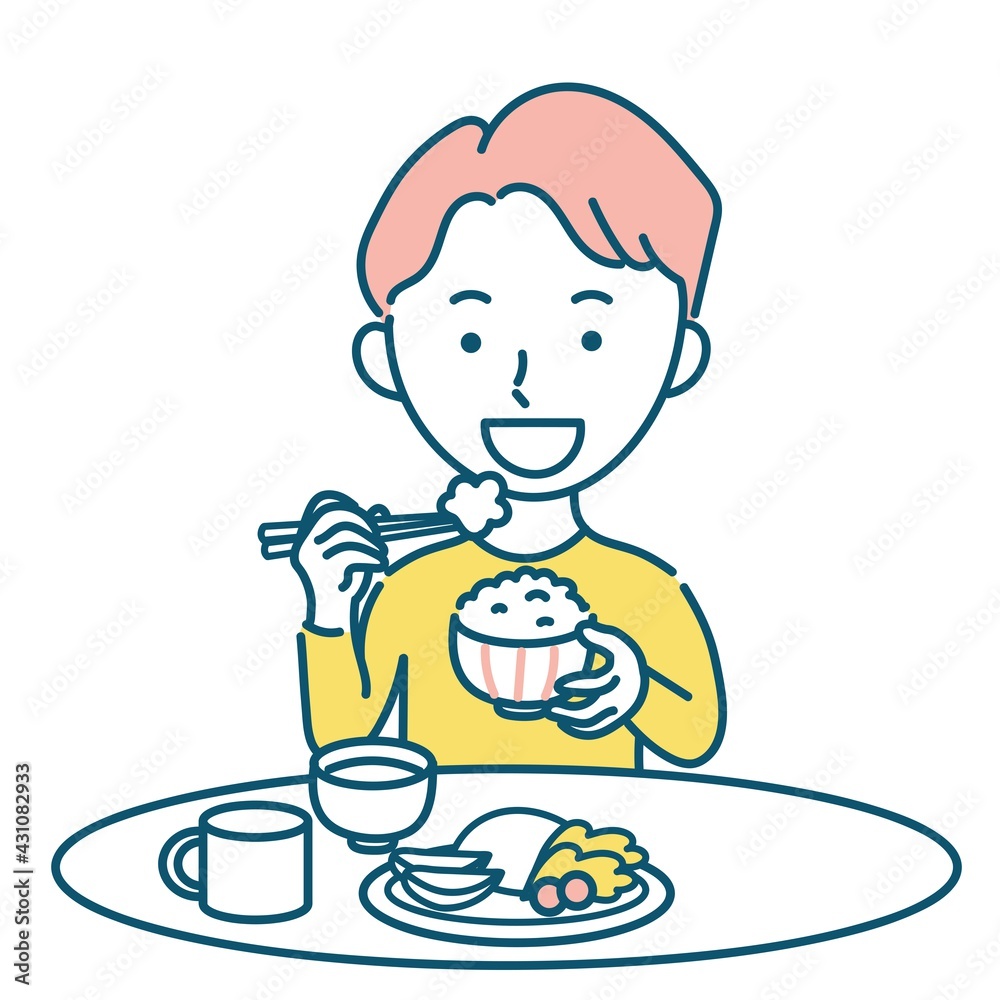 食事をする成人男性のイラスト素材 食事をする成人男性のイラスト素材