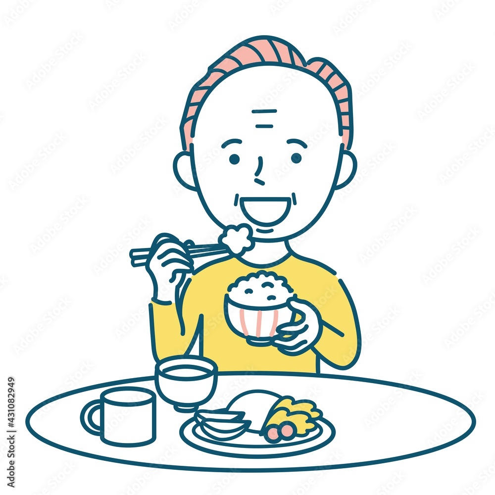 食事をするシニア男性のイラスト素材 食事をするシニア男性のイラスト素材