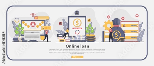 Set of Illustration Online loan landing page concept. exchange bill, online banking service. Illustration for websites, landing pages, mobile applications, posters, and banners.