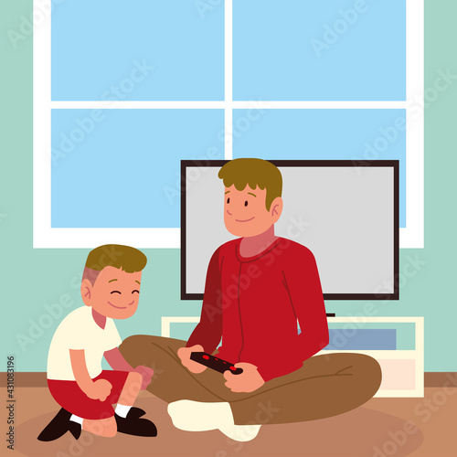 dad and son playing game