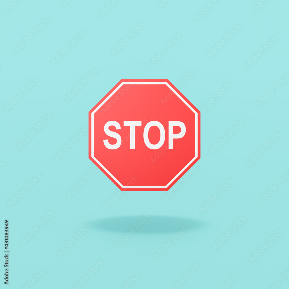 Classic Red Stop Road Sign on Blue Background Classic Red Stop Road Sign on Blue Background