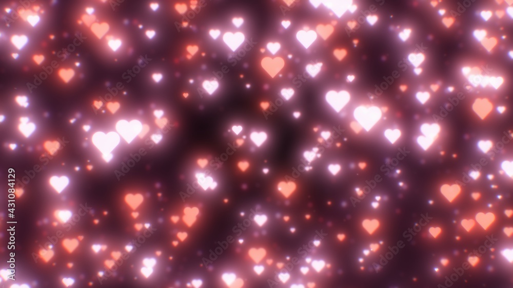 Fototapeta premium Love Heart Shape Valentine Romantic Abstract Bokeh Particles Glow - Abstract Background Texture