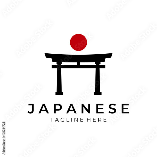 Japanese torii gate logo vintage vector illustration design