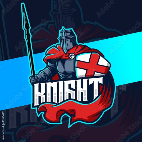 knight mascot character esport logo design for gaming and sport logo