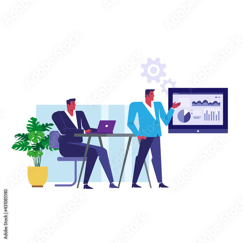 two employees discussing work in the office 
