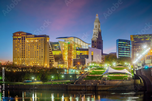 Skyline of downtown Hartford city  cityscape in Connecticut  USA
