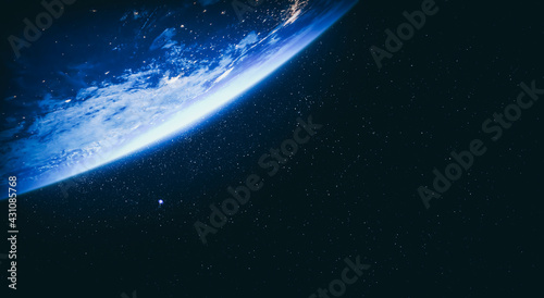 Fototapeta Naklejka Na Ścianę i Meble -  Planet earth globe view from space showing realistic earth surface and world map as in outer space point of view . Elements of this image furnished by NASA planet earth from space photos.