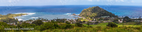 Panoramic View of Hana Town and Hana Bay, Hana, Maui, Hawaii, USA