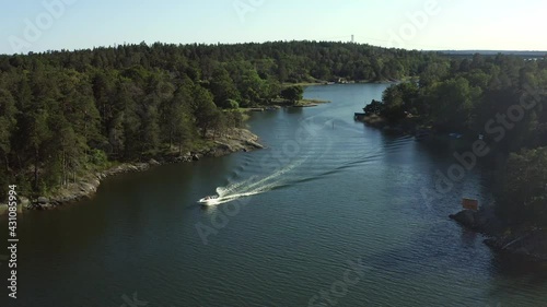 Aerial view of summer in the archipelago community Gustavsberg outside Stockholm. 20-07-28. High quality 4k footage photo