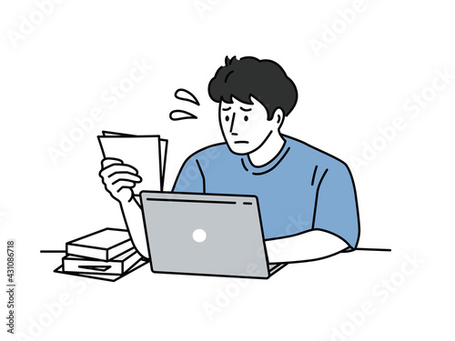 多忙 在宅ワーク 作業中のイラスト パソコン 資料作成 テレワーク 勉強 調べる Tired And Exasperated Office Worker Is Grabbed His Head Among Piles Of Papers And Documents Stress In The Office Rush Work Modern Vector Illustration Vector De Stock