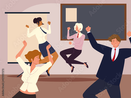 excited business people