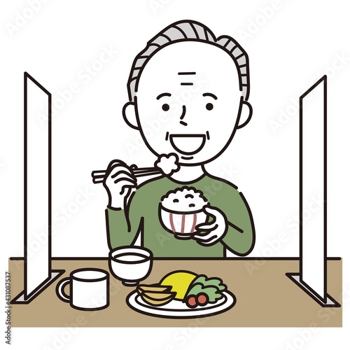 食事をするシニア男性のイラスト素材