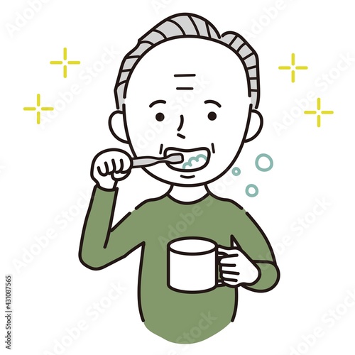 歯磨きをするシニア男性のイラスト素材