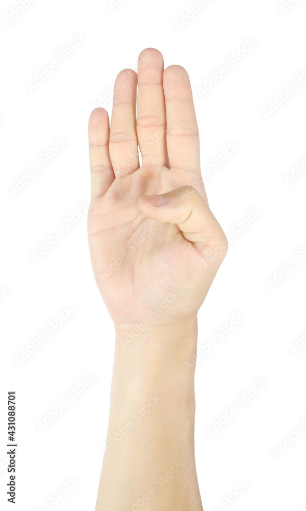 Man hands holding four fingers gestures and symbols isolated on white background with clipping path. Man hands holding four fingers gestures and symbols isolated on white background with clipping path.