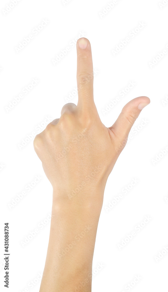 Finger-pointing gesture Left hand and masculine sign Isolated on white background with clipping path. Finger-pointing gesture Left hand and masculine sign Isolated on white background with clipping path.