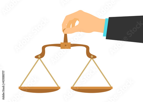 businessman  hand holding scales isolated on white background vector illustration