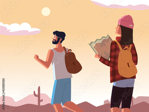 traveling couple with map