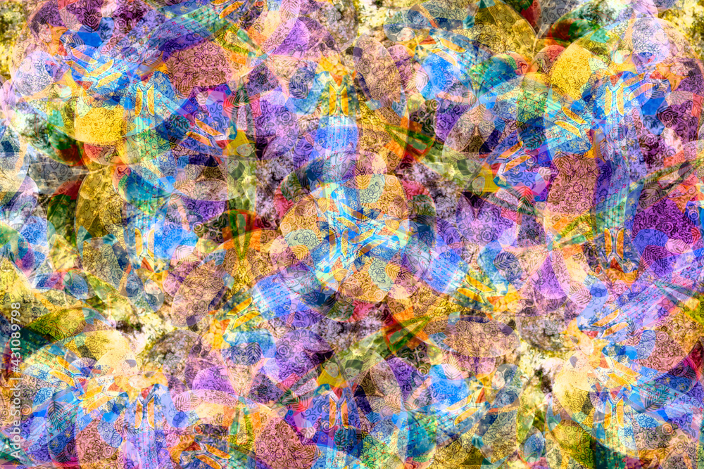 Abstract kaleidoscopic blend pattern of painted eggs