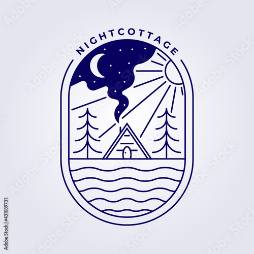 night cottage cabin house logo vector icon symbol illustration design modern line art logo simple minimalist cozy