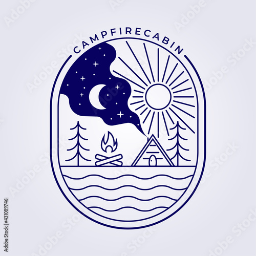 campfire night tent cabin cottage logo vector illustration design icon symbol