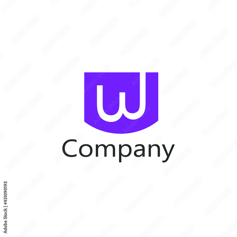 abstract logo of letter W in purple half circle