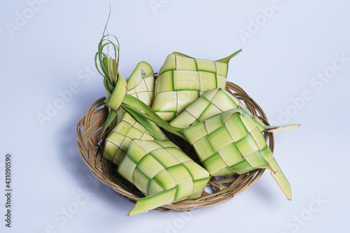 Ketupat rice in woven coconut leaves