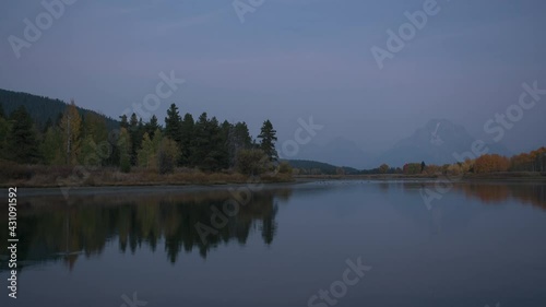 Morning timelapes of the Snake River at Oxbow Bend in Grand Teton National Park during a fall morning in Wyoming.
